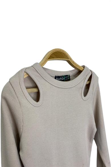 Cuties Kız Çocuk Omuz Detaylı Kaşkorse Uzun Kollu Body 3968 Taş Rengi