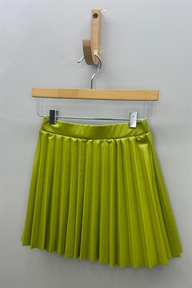 Cuties Kız çocuk Pileli Deri Etek 3549 Yeşil