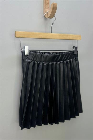 Cuties Kız çocuk Pileli Deri Etek 3549 Siyah