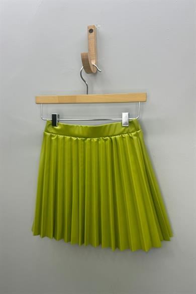 Cuties Kız çocuk Pileli Deri Etek 3549 Yeşil