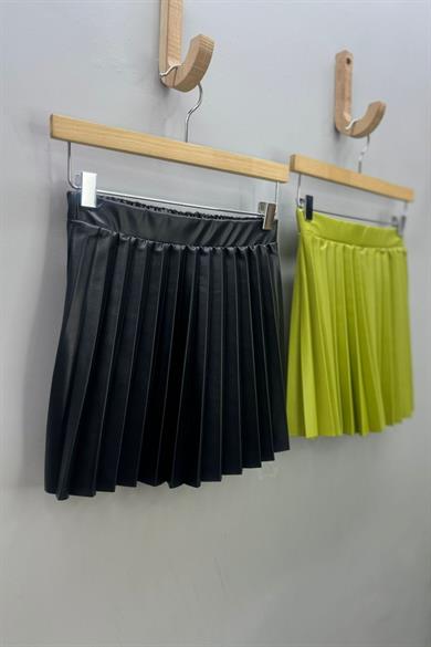 Cuties Kız çocuk Pileli Deri Etek 3549 Siyah