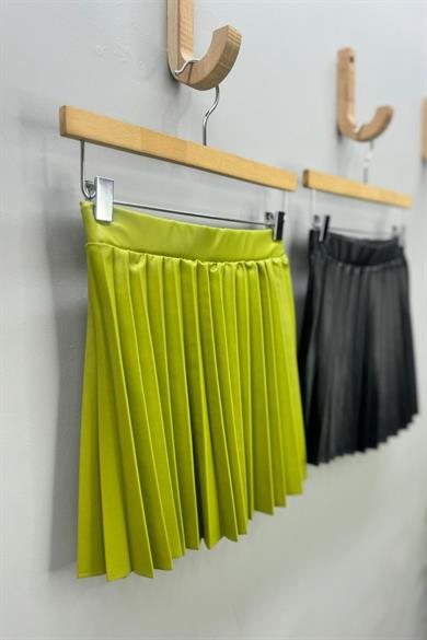 Cuties Kız çocuk Pileli Deri Etek 3549 Yeşil