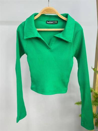 Cuties Kız Çocuk Polo Yaka Kaşkorse Uzun Kollu Body 3556 Yeşil