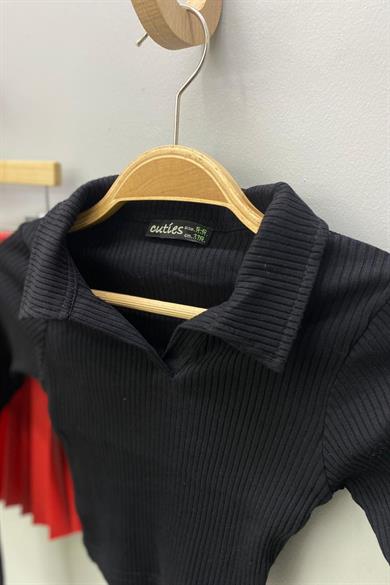 Cuties Kız Çocuk Polo Yaka Kaşkorse Uzun Kollu Body 3556 Siyah