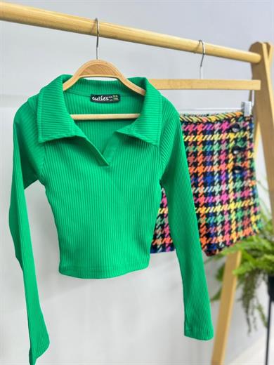 Cuties Kız Çocuk Polo Yaka Kaşkorse Uzun Kollu Body 3556 Yeşil