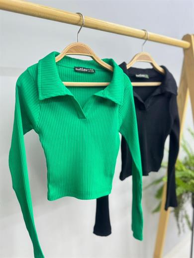 Cuties Kız Çocuk Polo Yaka Kaşkorse Uzun Kollu Body 3556 Yeşil