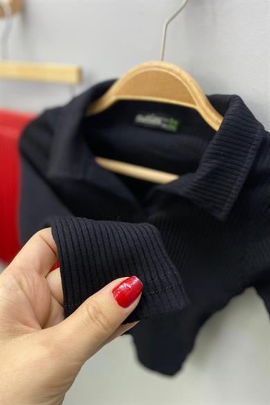 Cuties Kız Çocuk Polo Yaka Kaşkorse Uzun Kollu Body 3556 Siyah