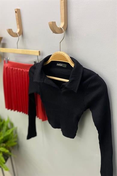 Cuties Kız Çocuk Polo Yaka Kaşkorse Uzun Kollu Body 3556 Siyah