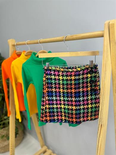 Cuties Kız Çocuk Şanel Kumaş Desenli Kışlık Şort 4174 Renkli