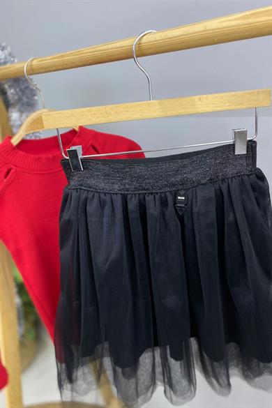 Cuties Kız Çocuk Tüllü Beli Simli Lastikli Kısa Etek4166 Siyah