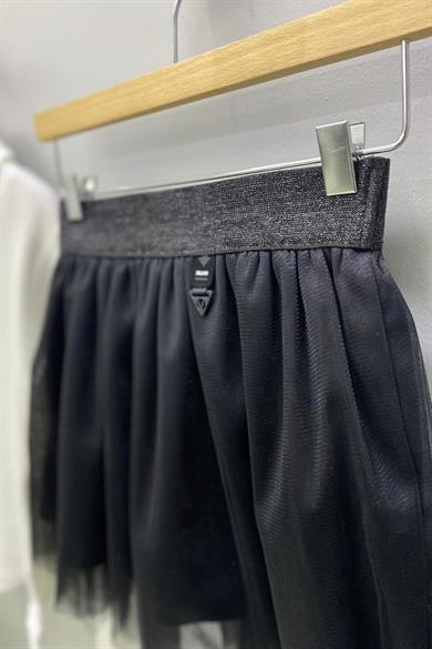 Cuties Kız Çocuk Tüllü Beli Simli Lastikli Kısa Etek4166 Siyah