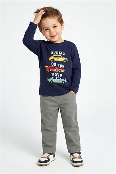 DMB Erkek Bebek 1-7 Yaş Araba Desenli İnce Uzun Kol T-shirt Lacivert