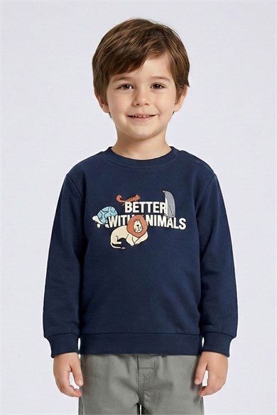 Dmb Erkek Çocuk 1-7 Yaş Animal Baskılı Mevsimlik Sweatshirt Lacivert