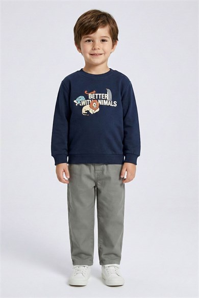 Dmb Erkek Çocuk 1-7 Yaş Animal Baskılı Mevsimlik Sweatshirt Lacivert