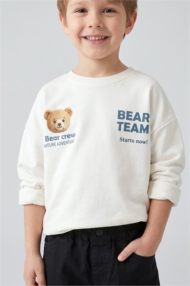 Dmb Erkek Çocuk 1-7 Yaş Ayıcık Baskılı Mevsimlik Sweatshirt Ekru