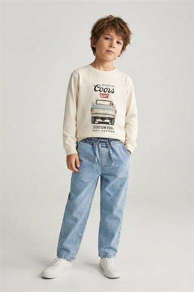 Dmb Erkek Çocuk 4-9 Yaş Araba Baskılı İnce Uzun Kol T-shirt Krem