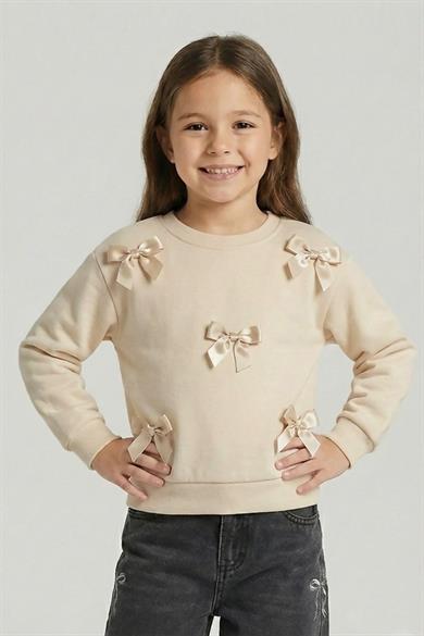 Dmb Kız Çocuk 1-7 Yaş Kurdelalı Mevsimlik Sweatshirt Bej