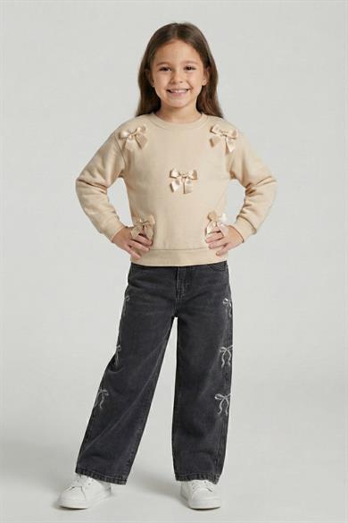 Dmb Kız Çocuk 1-7 Yaş Kurdelalı Mevsimlik Sweatshirt Bej