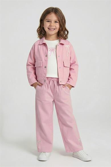 Dmb Kız Çocuk 4-9 Yaş Fiyonk İşlemeli Renkl Denim Ceket Pembe