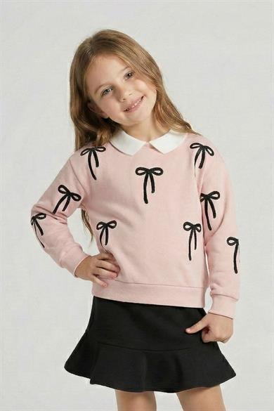 DMB Kız Çocuk 4-9 Yaş Fiyonk Nakışlı Etekli Takım Pudra