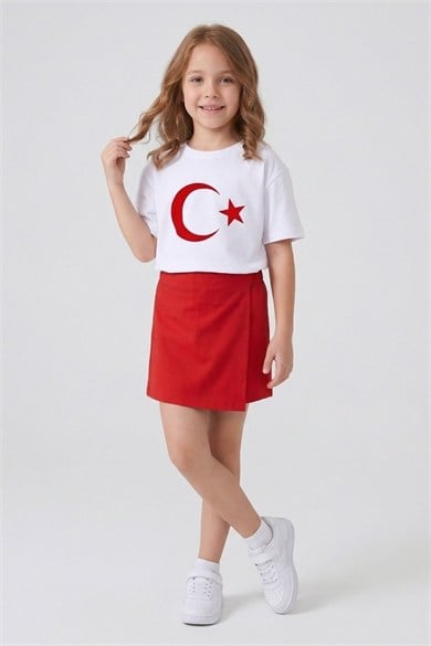 DMB Kız Çocuk 4-9 Yaş Gabardin Şort Etek Kırmızı