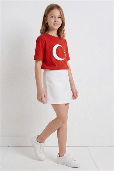 DMB Kız Çocuk 4-9 Yaş Gabardin Şort Etek Beyaz