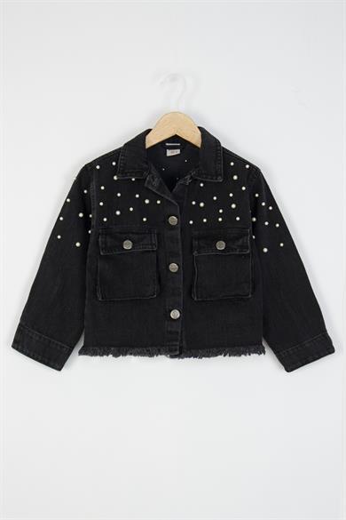 DMB Kız Çocuk 4-9 Yaş İncili Denim Ceket Siyah