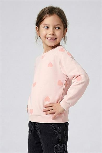 DMB Kız Çocuk 4-9 Yaş Kalp Desenli Mevsimlik Sweatshirt Pudra