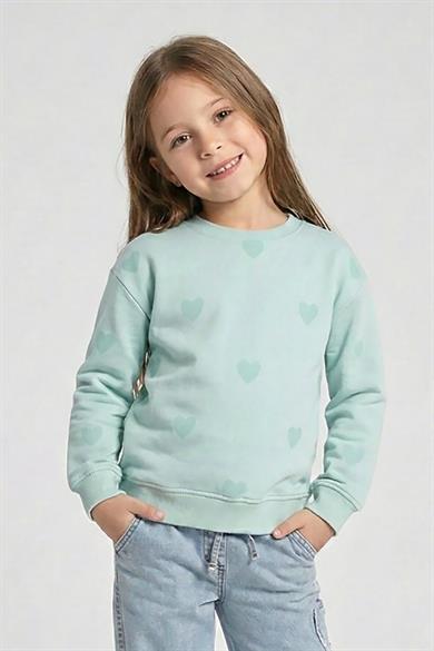 DMB Kız Çocuk 4-9 Yaş Kalp Desenli Mevsimlik Sweatshirt Mint