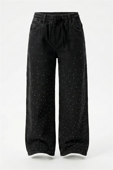 Dmb Kız Çocuk 4-9 Yaş Taşlı Palazzo Denim Pantolon Siyah
