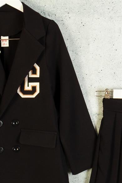 DMB Kız Çocuk 9-14 Yaş Blazer Ceketli Şort Etekli Takım Siyah
