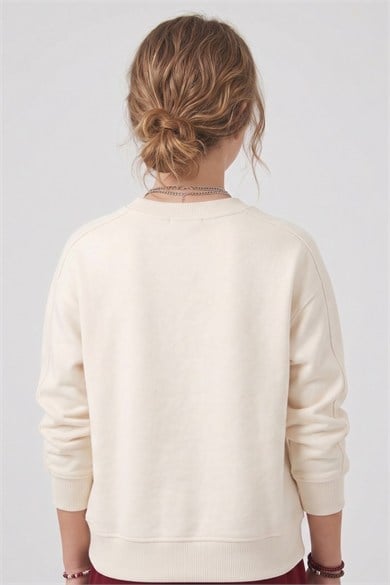 DMB Kız Çocuk 9-14 Yaş Köpek Baskılı Sweatshirt Bej