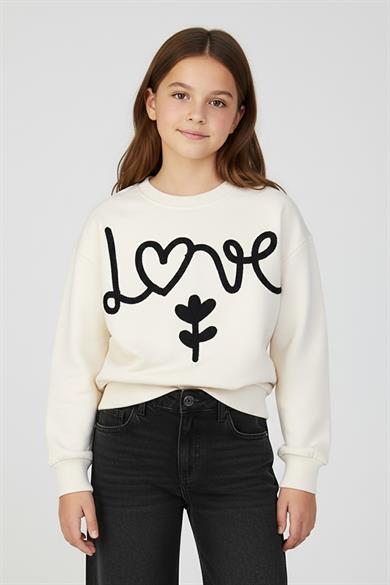 Dmb Kız Çocuk 9-14 Yaş Nakış İşlemeli Sweatshirt Ekru
