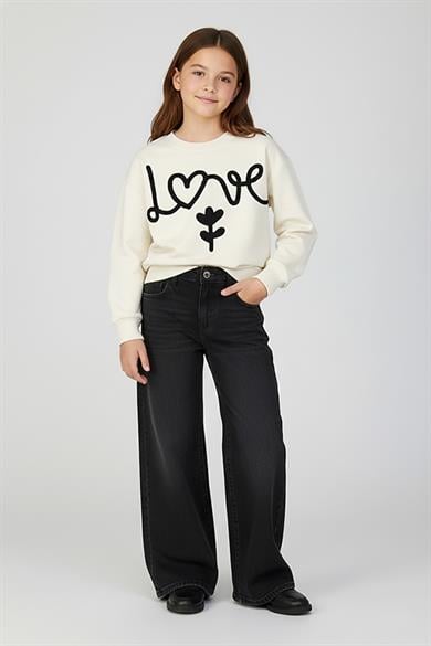 Dmb Kız Çocuk 9-14 Yaş Nakış İşlemeli Sweatshirt Ekru