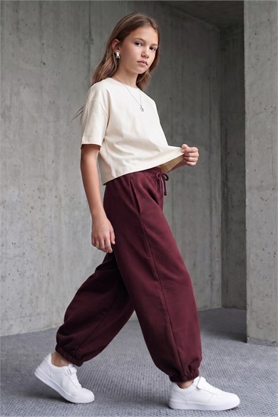 Dmb Kız Çocuk 9-14 Yaş Pamuklu Jogger Eşofman Altı Bordo
