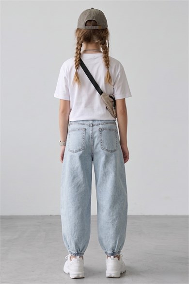 Dmb Kız Çocuk 9-14 Yaş Yumuşak Denim Jogger Pantolon Mavi