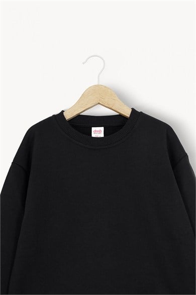 Dmb Unisex 7-15 Yaş Bisiklet Yaka Pamuklu Basic Sweatshirt Siyah