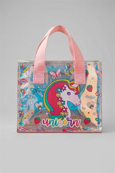Dream Vest Kız Çocuk Unicorn Desenli Hologramlı El Çantası Pembe