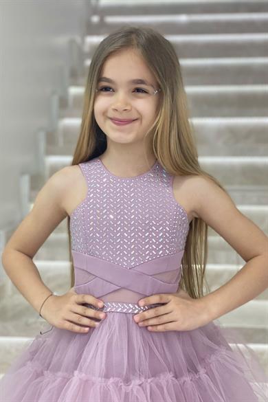 Erkut Abiye Aynalı Önü Kısa Arkası Uzun Abiye Elbise 584 Lila