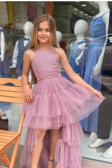 Erkut Abiye Aynalı Önü Kısa Arkası Uzun Abiye Elbise 584 Lila