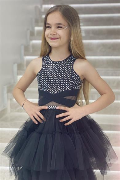 Erkut Abiye Aynalı Önü Kısa Arkası Uzun Abiye Elbise 584 Siyah