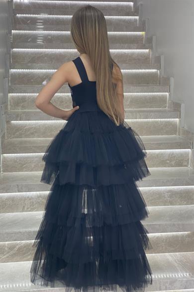 Erkut Abiye Aynalı Önü Kısa Arkası Uzun Abiye Elbise 584 Siyah