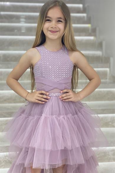 Erkut Abiye Aynalı Önü Kısa Arkası Uzun Abiye Elbise 584 Lila