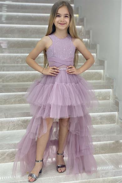 Erkut Abiye Aynalı Önü Kısa Arkası Uzun Abiye Elbise 584 Lila