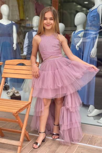 Erkut Abiye Aynalı Önü Kısa Arkası Uzun Abiye Elbise 584 Lila