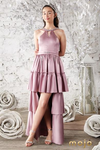 Erkut Abiye Boyundan Askılı Taş Detaylı Önü Kısa Abiye Elbise 647 Lila