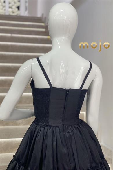 Erkut Abiye Taş Kemer Detaylı Önü Kısa Arkası Uzun Abiye Elbise 657 Siyah