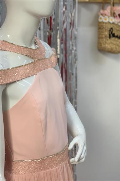 Erkut Bebe Kız Çocuk Uzun Abiye Elbise 365 Pudra