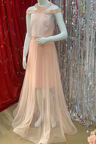 Erkut Bebe Kız Çocuk Uzun Abiye Elbise 365 Pudra