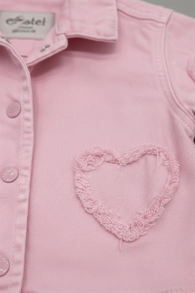 Escabel Kız Bebek 1-5 Yaş Kalp Desenli Denim Ceket Pembe